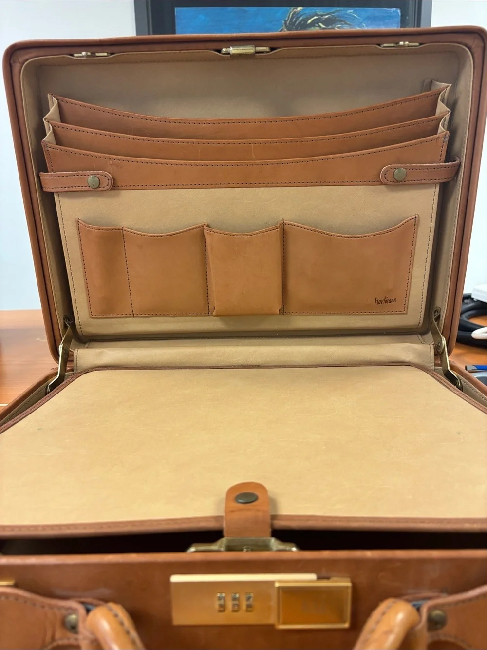 Tumbled Brown Leather Briefcase with Top Handle